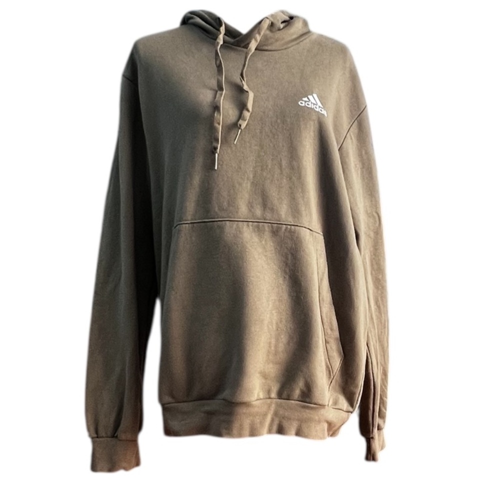 Adidas Essentials Fleece Pullover Hoodie Men’s Large Olive Khaki Cotton Blend